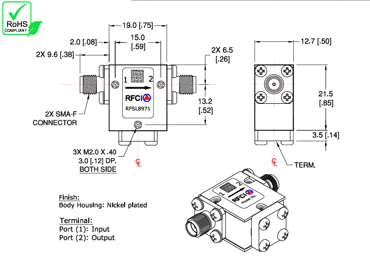 RFCI RFSL8971 SMA-F隔離器 RFCI RFSL8971 SMA-F隔離器